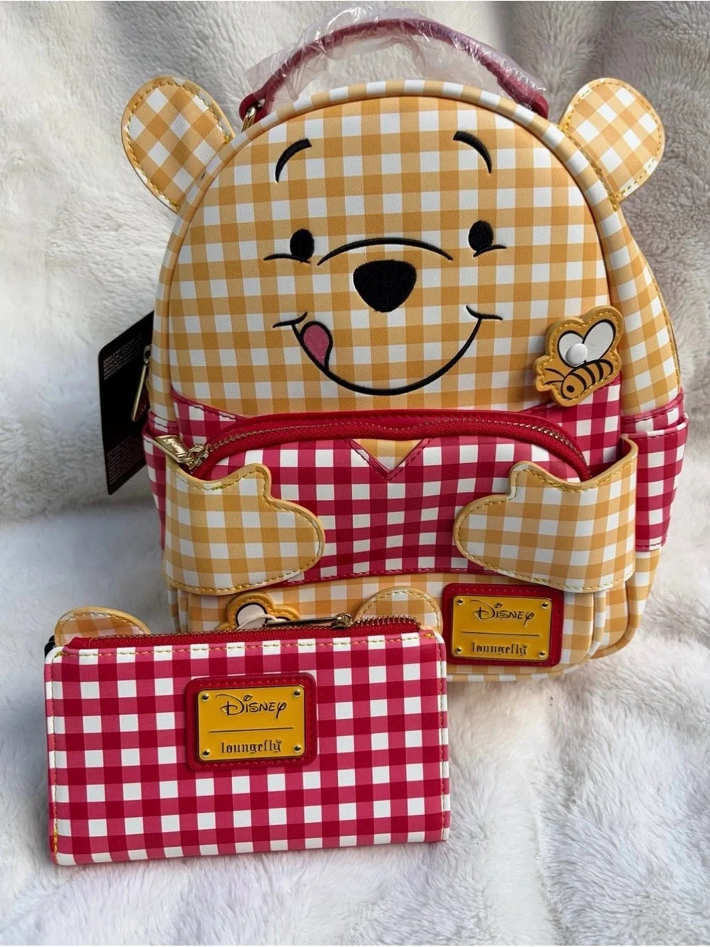Loungefly Yellow & Red Gingham Winnie the Pooh Mini Backpack with Matching Pouch